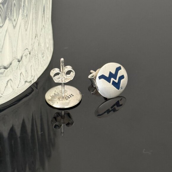 West Virginia Mountaineers Earrings S925 Sterling Silver Handmade Ear Stud - Picture 3 of 4